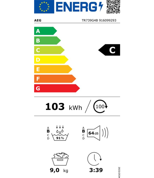 AEG 7000 serie SensiDry® Warmtepomp Droger 9 kg TR739G4B