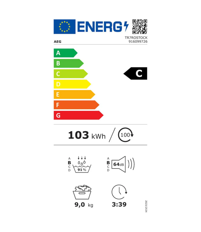 AEG 7000 SERIE SENSIDRY® WARMTEPOMP DROGER 9 KG TR7ROSTOCK