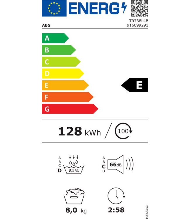 AEG 7000 serie SensiDry¨_ Warmtepomp Wasdroger 8 kg TR738L4B