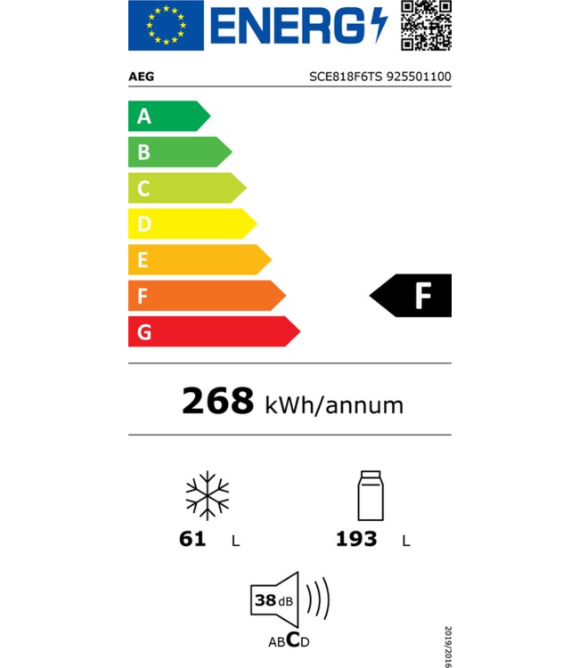 AEG 6000 serie TwinTech¨ NoFrost Koel/vrieskast inbouw 178 cm SCE818F6TS