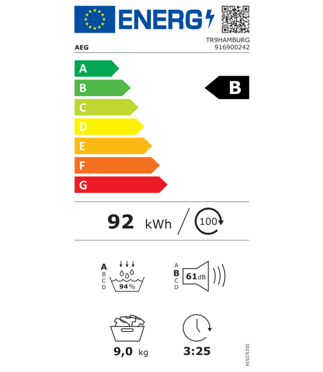 AEG 9000 AbsoluteCare® Plus - Warmtepomp Droger 9 kg TR9HAMBURG