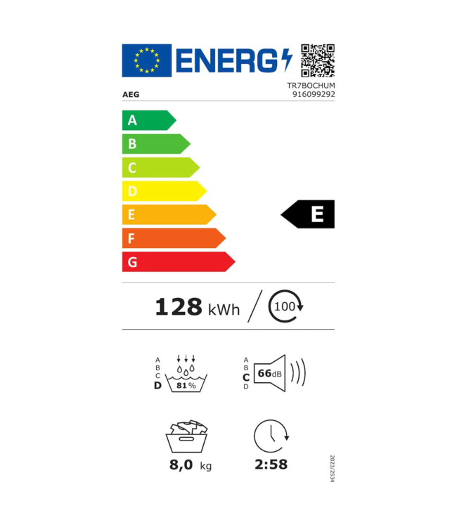 AEG 7000 SensiDry® - Warmtepomp Droger 8 kg TR73BOCHUM