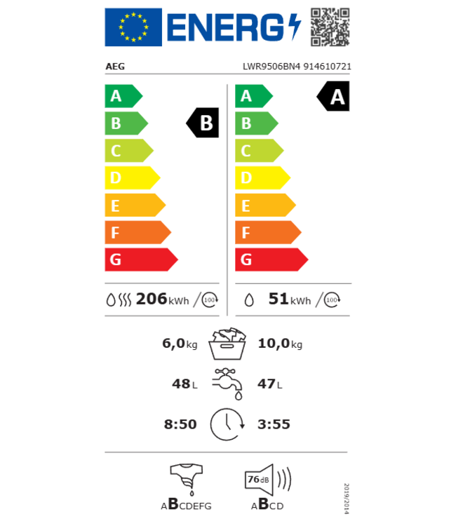 AEG 9000 AbsoluteCare® - Warmtepomp Was-droogcombinatie 10 kg LWR9506BN4