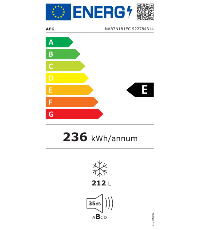 AEG Inbouw vriezer NoFrost 178 cm NAB7N181EC