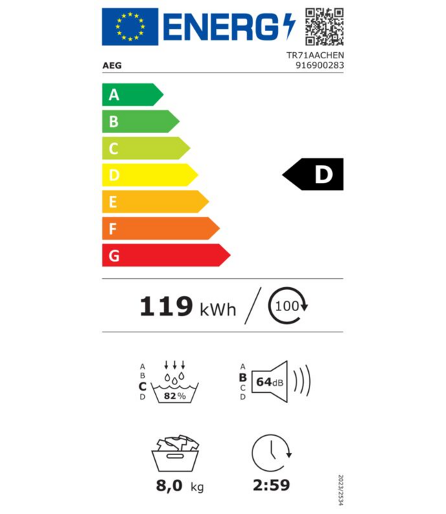 AEG 7000 SensiDry® - Warmtepomp Droger 8 kg TR71AACHEN