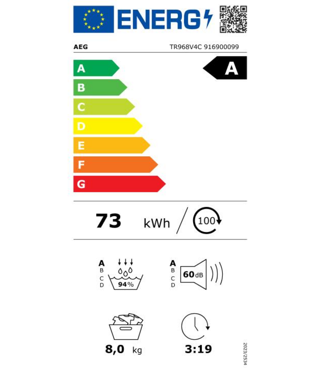 AEG 9000X AbsoluteCare® Pro - Warmtepomp Droger 8 kg TR968V4C