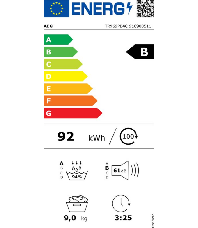AEG 9000 AbsoluteCare® Plus - Warmtepomp Droger 9 kg TR969PB4C