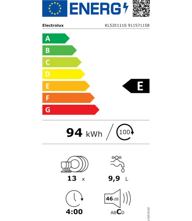Electrolux 500 Inbouwvaatwasser KL52E111S