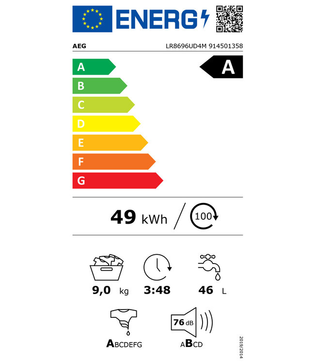 AEG  8000 serie PowerCare UniversalDose Wasmachine voorlader 9 kg LR8696UD4M
