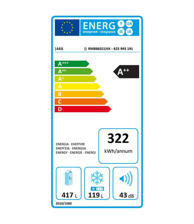 AEG 9000 MultiSwitch Fridge Freezer Koel/vrieskast vrijstaand 177.6 cm