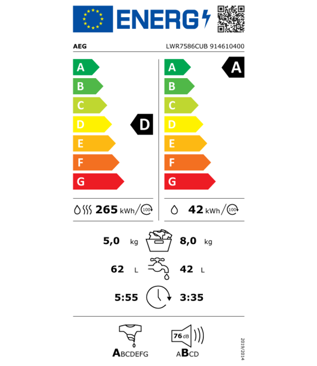 AEG 7000 ProSteam® UniversalDose Condensatie Was-droogcombinatie 8 kg LWR7586CUB