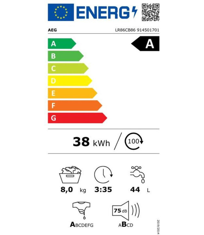 AEG 8000 serie PowerCare Wasmachine voorlader 8 kg LR86CB86