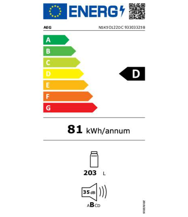 AEG Koelkast inbouw 122.5 cm NSK5O122DC