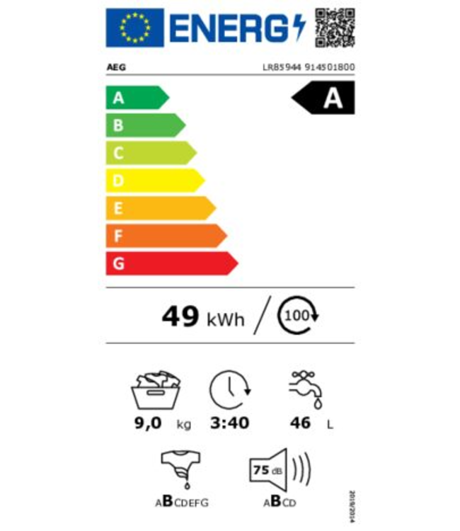 AEG 8000 serie PowerCare Wasmachine voorlader 9 kg LR85944