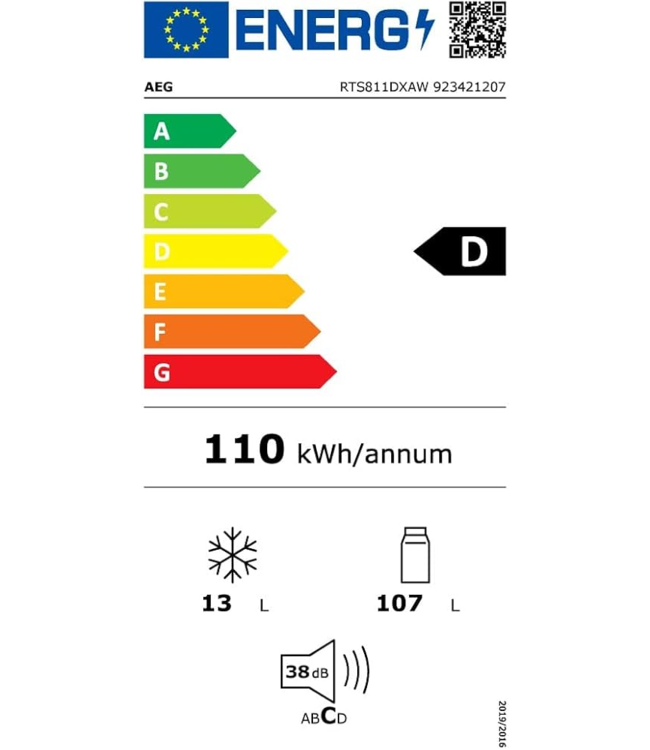 AEG Koelkast vrijstaand 84.5 cm RTS811DXAW