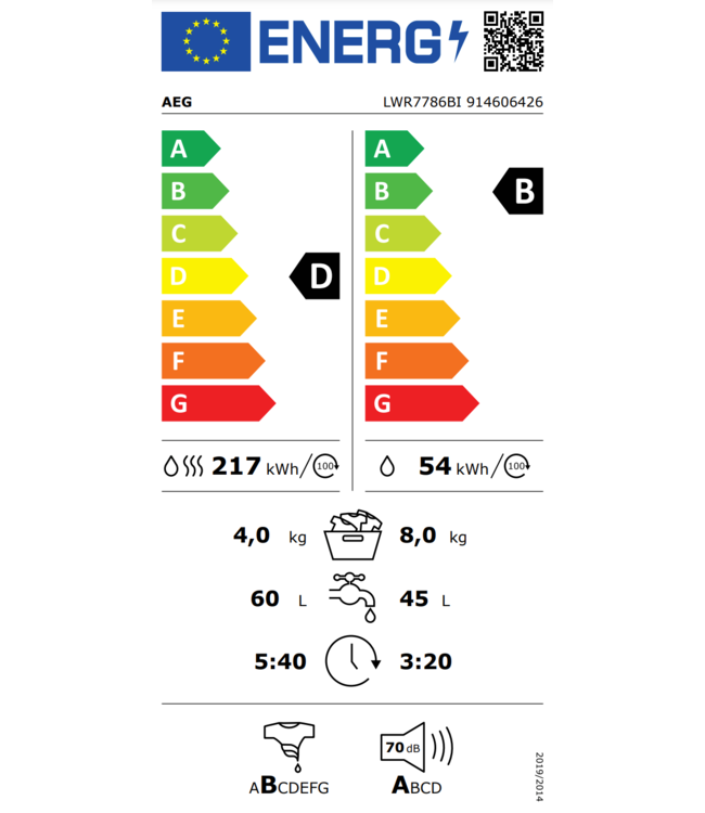 AEG 7000 ProSteam® - Condensatie Was-droogcombinatie voor inbouw 8 kg LWR7786BI