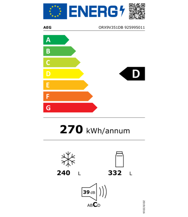 AEG 9000 MultiChill 0° - Koel/vrieskast vrijstaand 177 cm  ORX9V351DB
