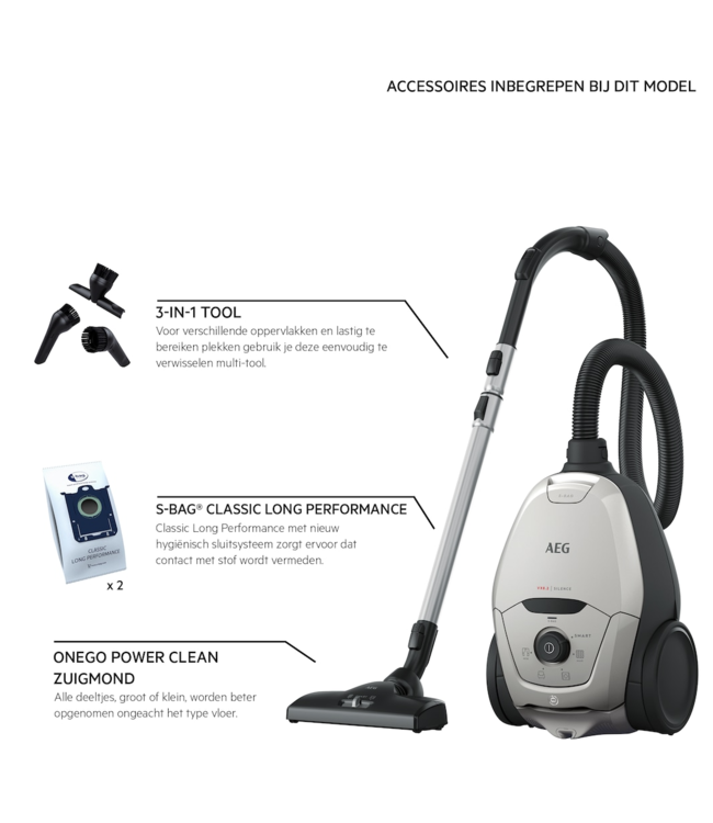 AEG VX8 Stofzuiger Met stofzak - 57 dB VX82-1-2MG