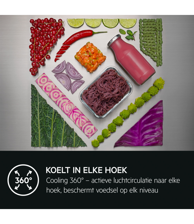 AEG 8000 serie Cooling 360° - Koel/vrieskast vrijstaand 201 cm zwart mat glas ORC8M361DT