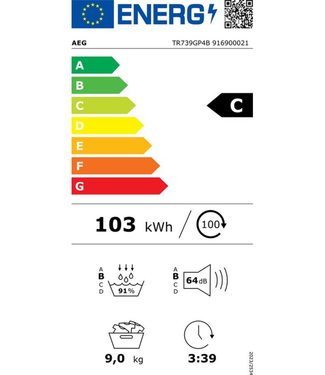 AEG 7000 SensiDry® - Warmtepomp Droger 9 kg TR739GP4B