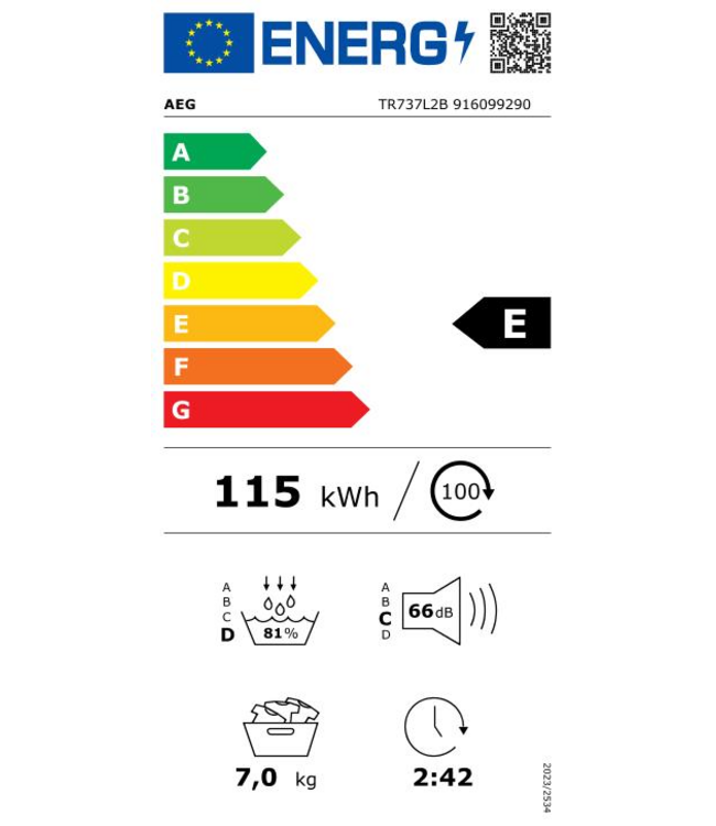 AEG 7000 serie SensiDry® Warmtepomp Droger 7 kg TR737L2B