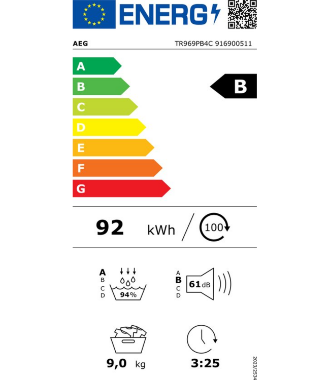 AEG 9000 AbsoluteCare® Plus - Warmtepomp Droger 9 kg TR969PB4C