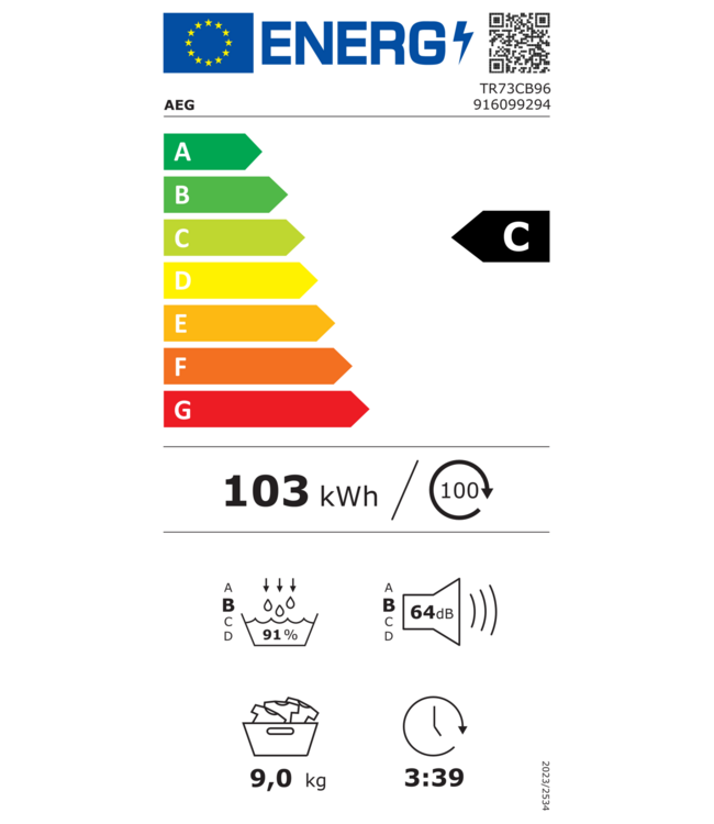 AEG 7000 SensiDry® - Warmtepomp Droger 9 kg TR73CB96