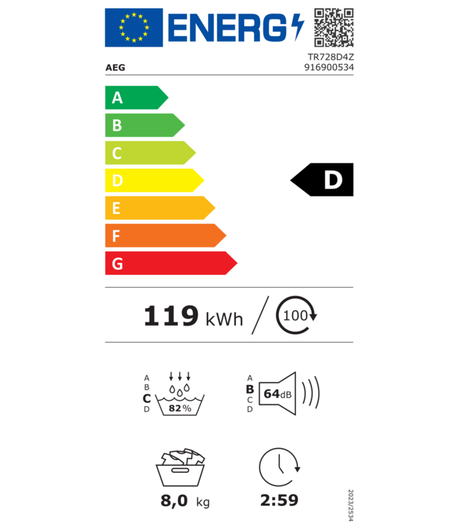 AEG 7000 SensiDry® - Warmtepomp Droger 8 kg TR728D4Z