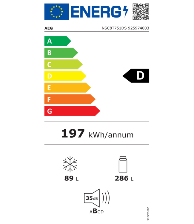 AEG 8000 NoFrost GreenZone+ Koel/vrieskast inbouw MaxiSpace 189.4 cm NSC8T751DS