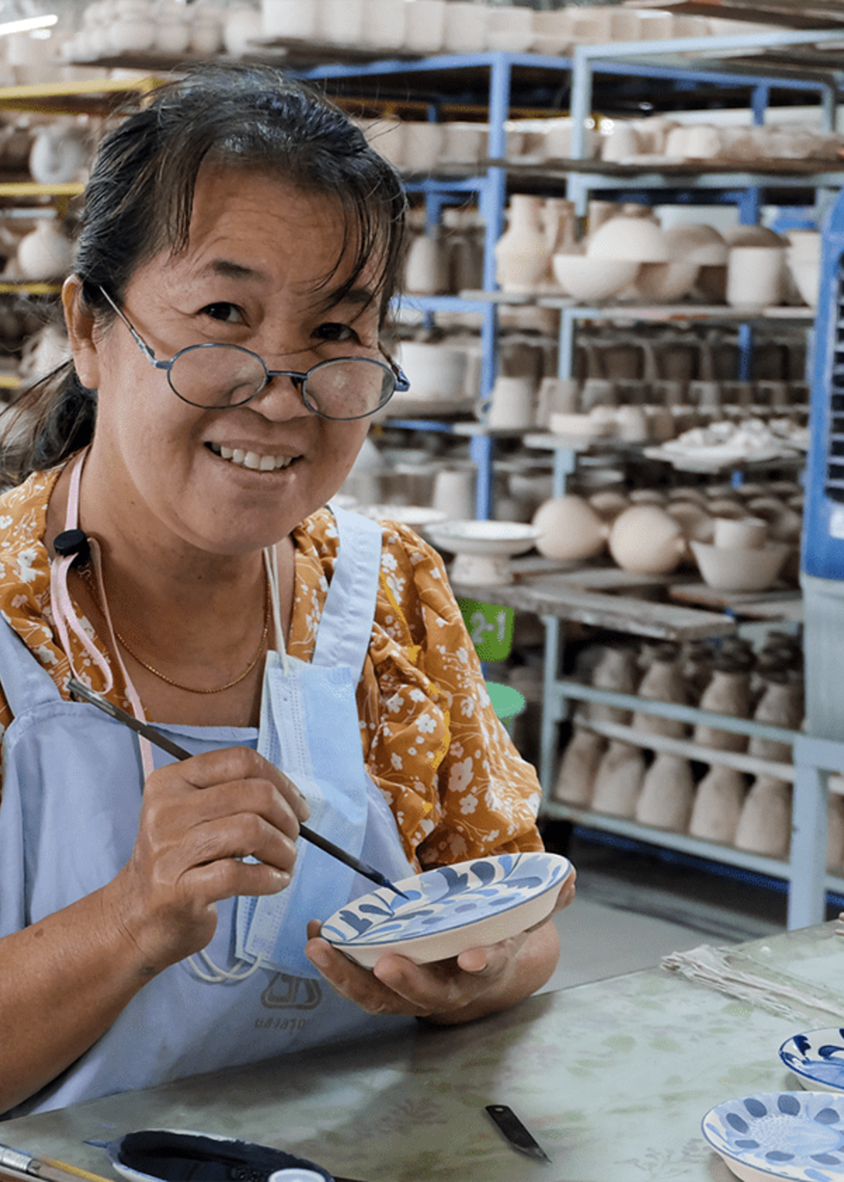 Return to Sender Schaaltje blue flowers design 1  ø11 cm - Thailand