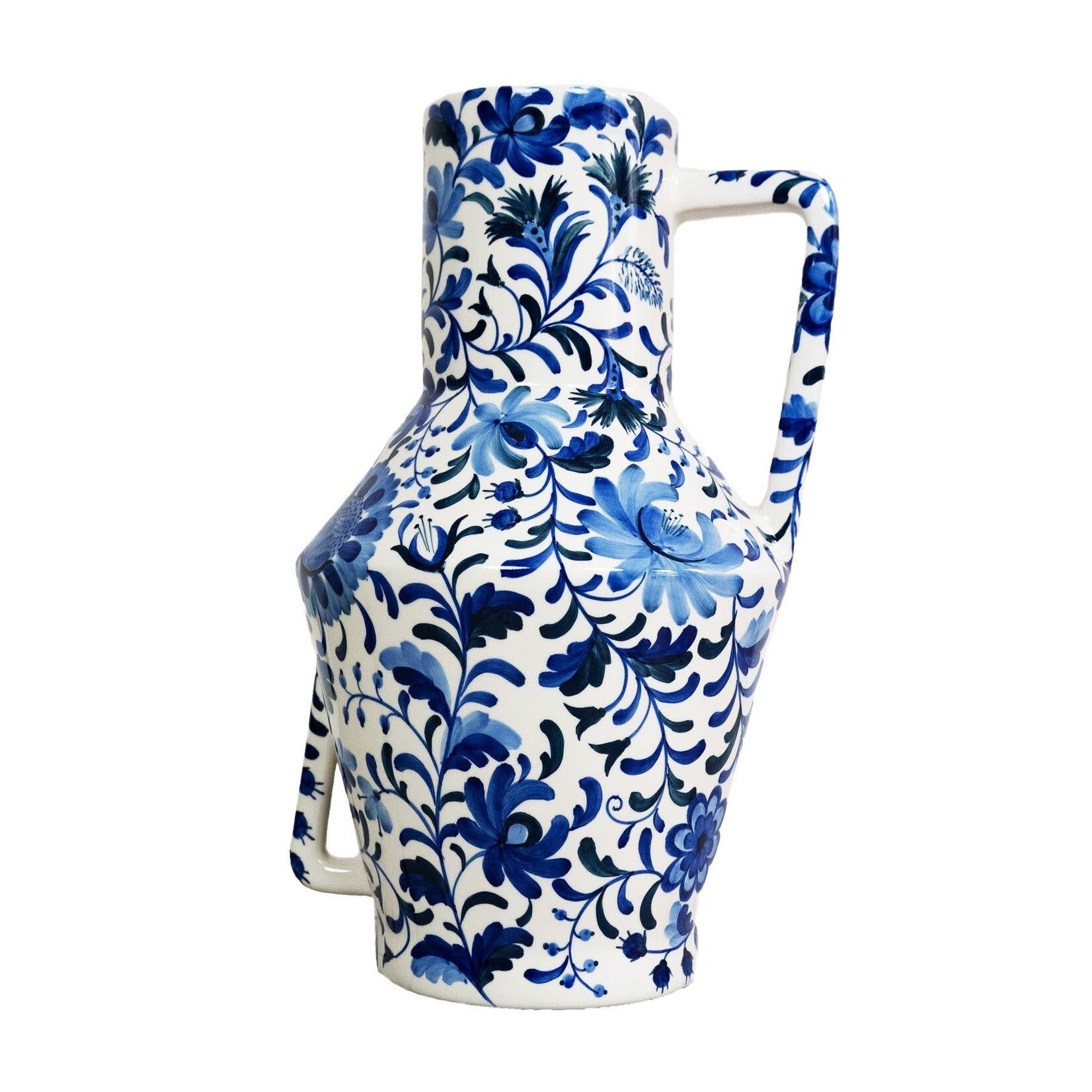 Return to Sender Vaas handpainted blue flowers large 45cm - Thailand