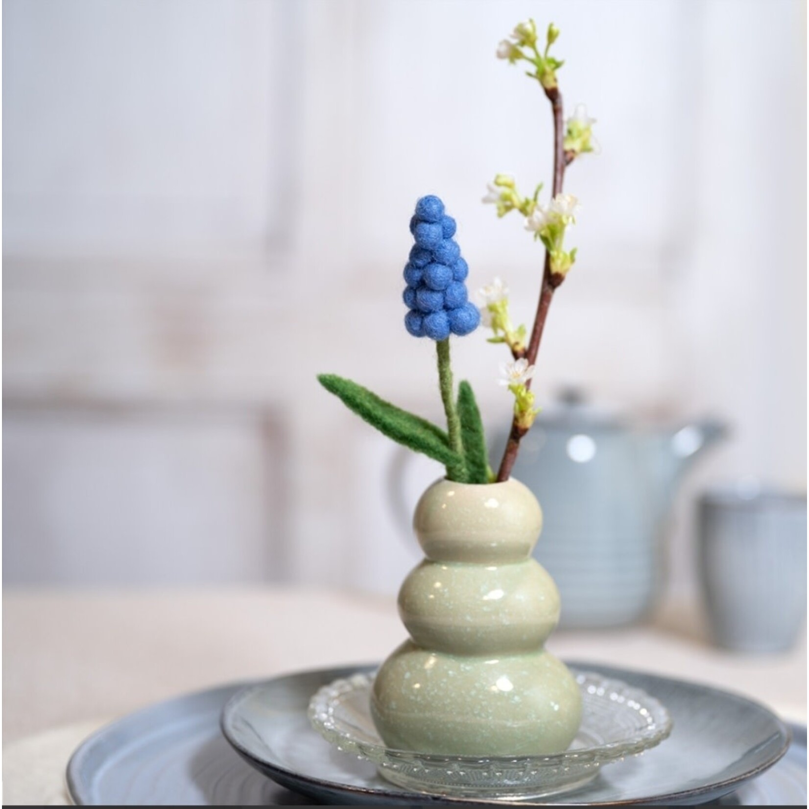 Sjaal met Verhaal Bloem Druifje Blauw vilt - Nepal