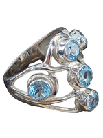 Madat Nepal Ring zilver 19 (B14-R23) blue topaas - Indonesië