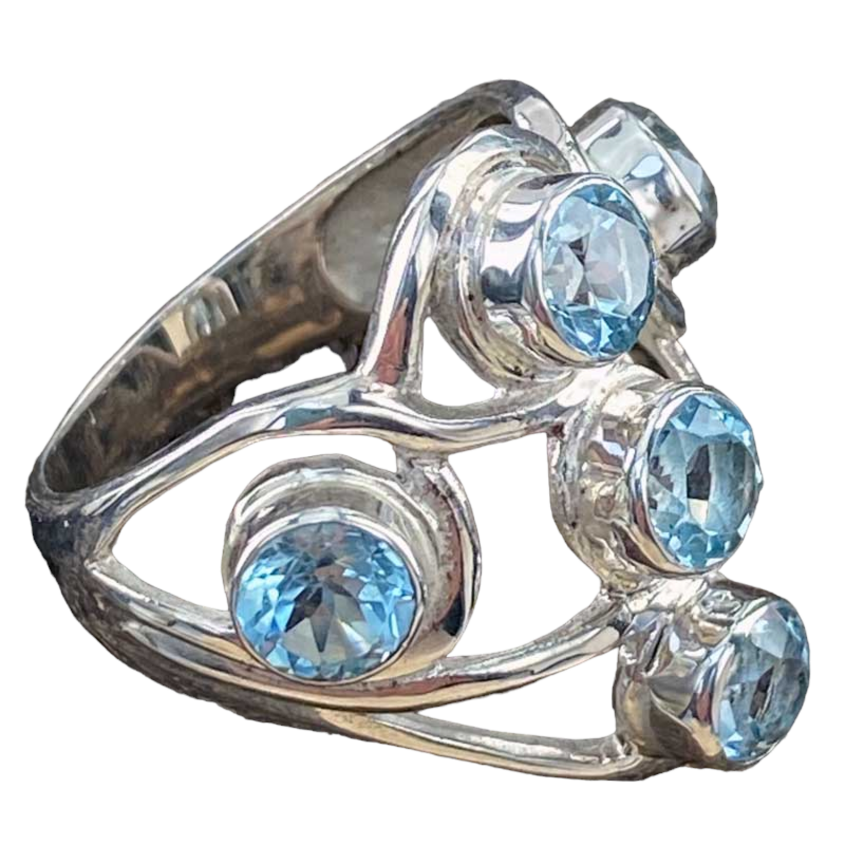 Madat Nepal Ring zilver 19 (B14-R23) blue topaas - Indonesië