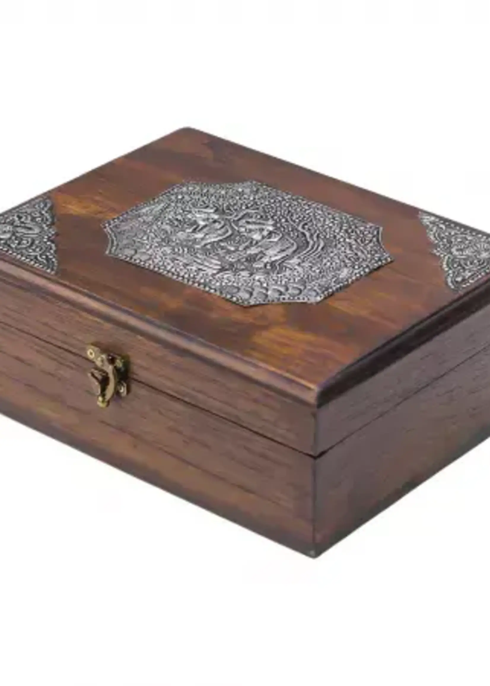 Sawa Hasa Juwelendoos  hout/metaal 2 olifanten M - Thailand