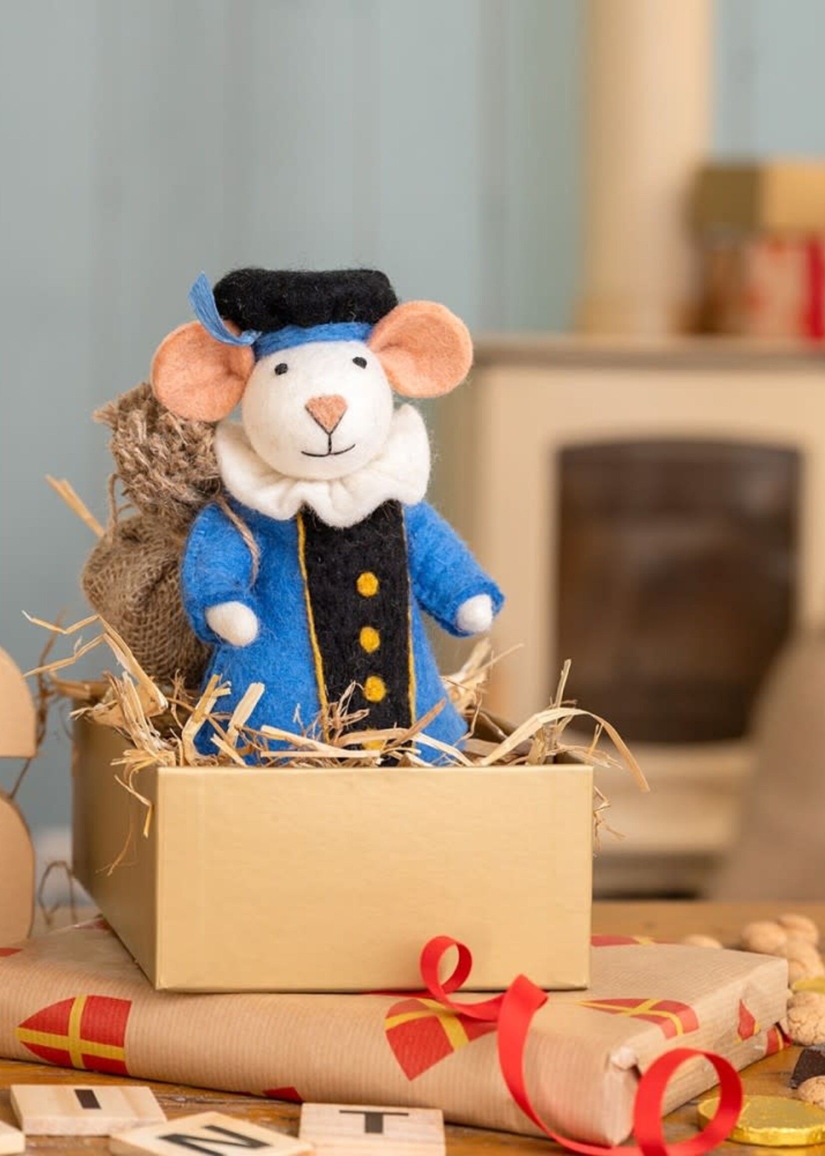 Sjaal met Verhaal Decoratie Muis Pietermuis blauw - Nepal