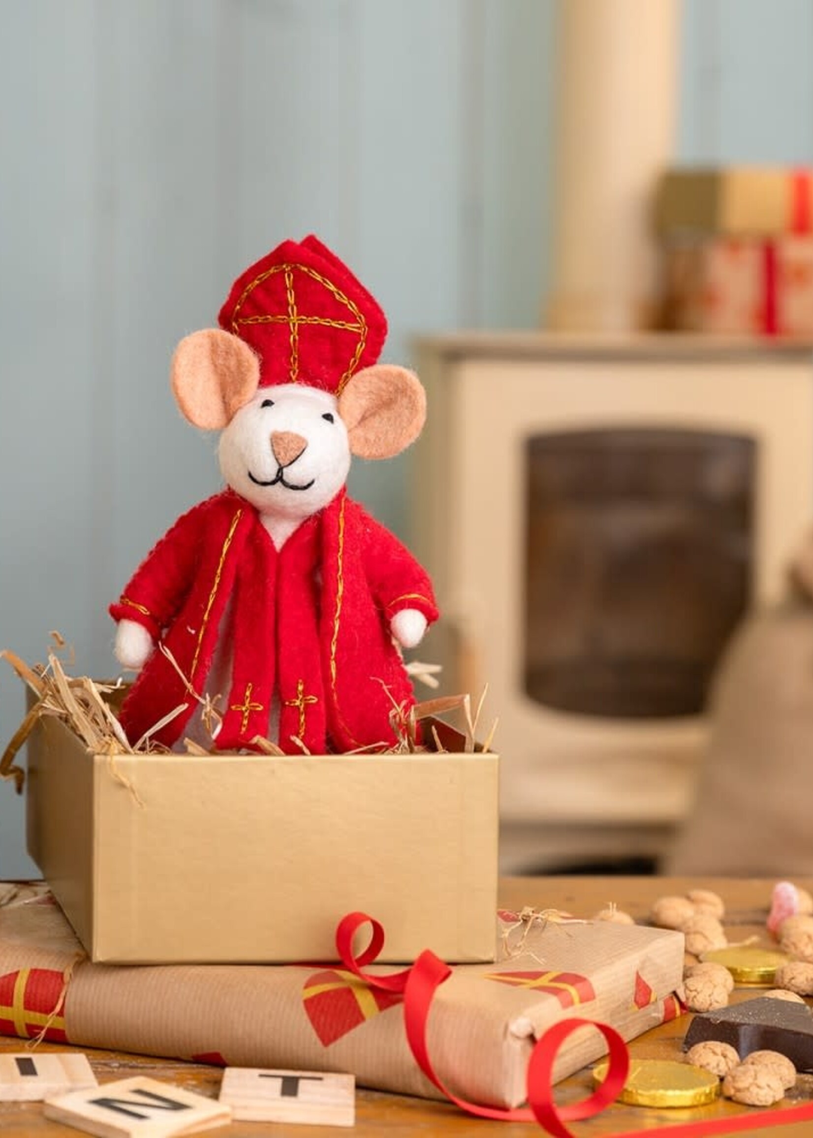 Sjaal met Verhaal Decoratie Muis Sintermuis vilt - Nepal