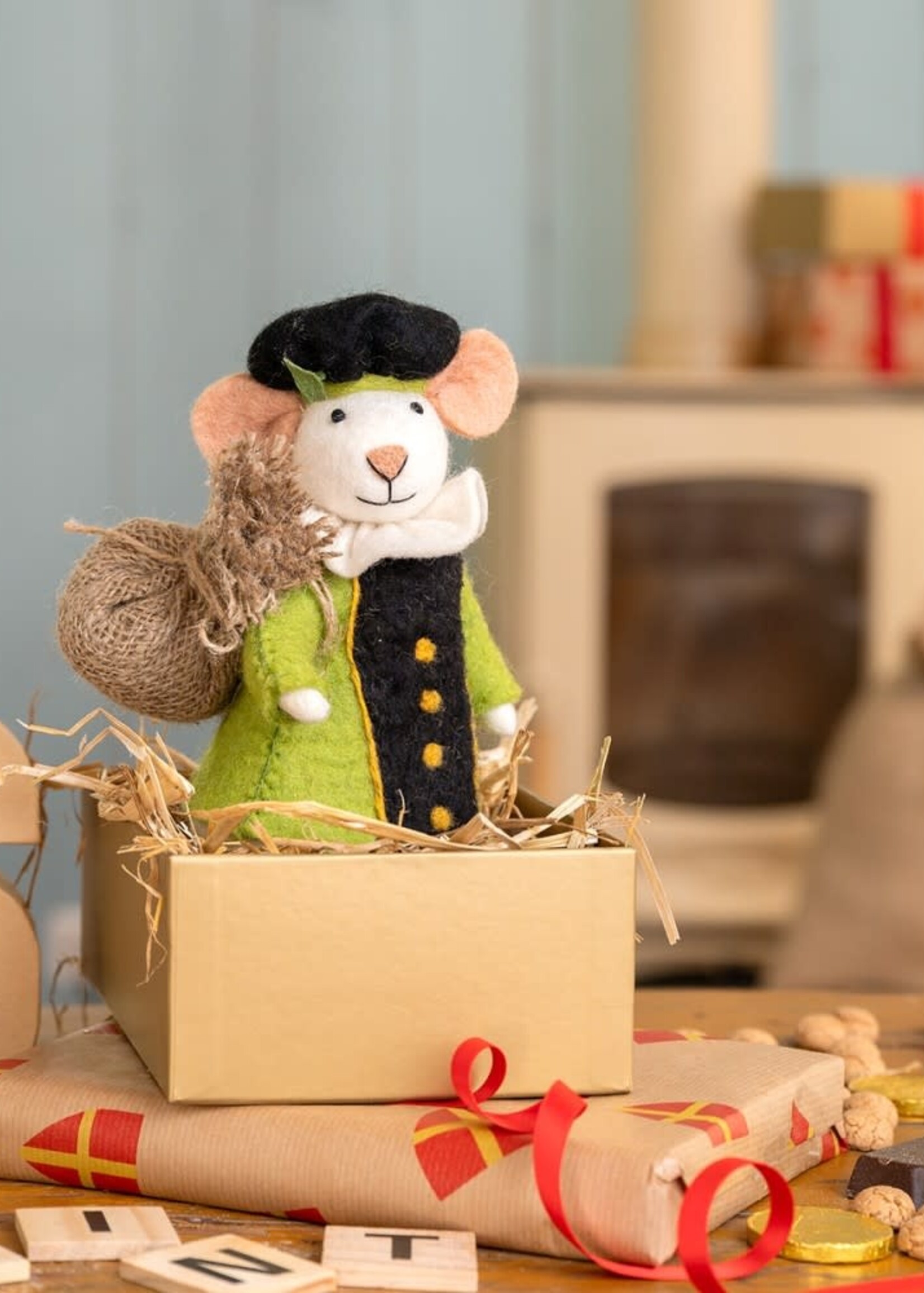 Sjaal met Verhaal Decoratie Muis Pietermuis groen - Nepal