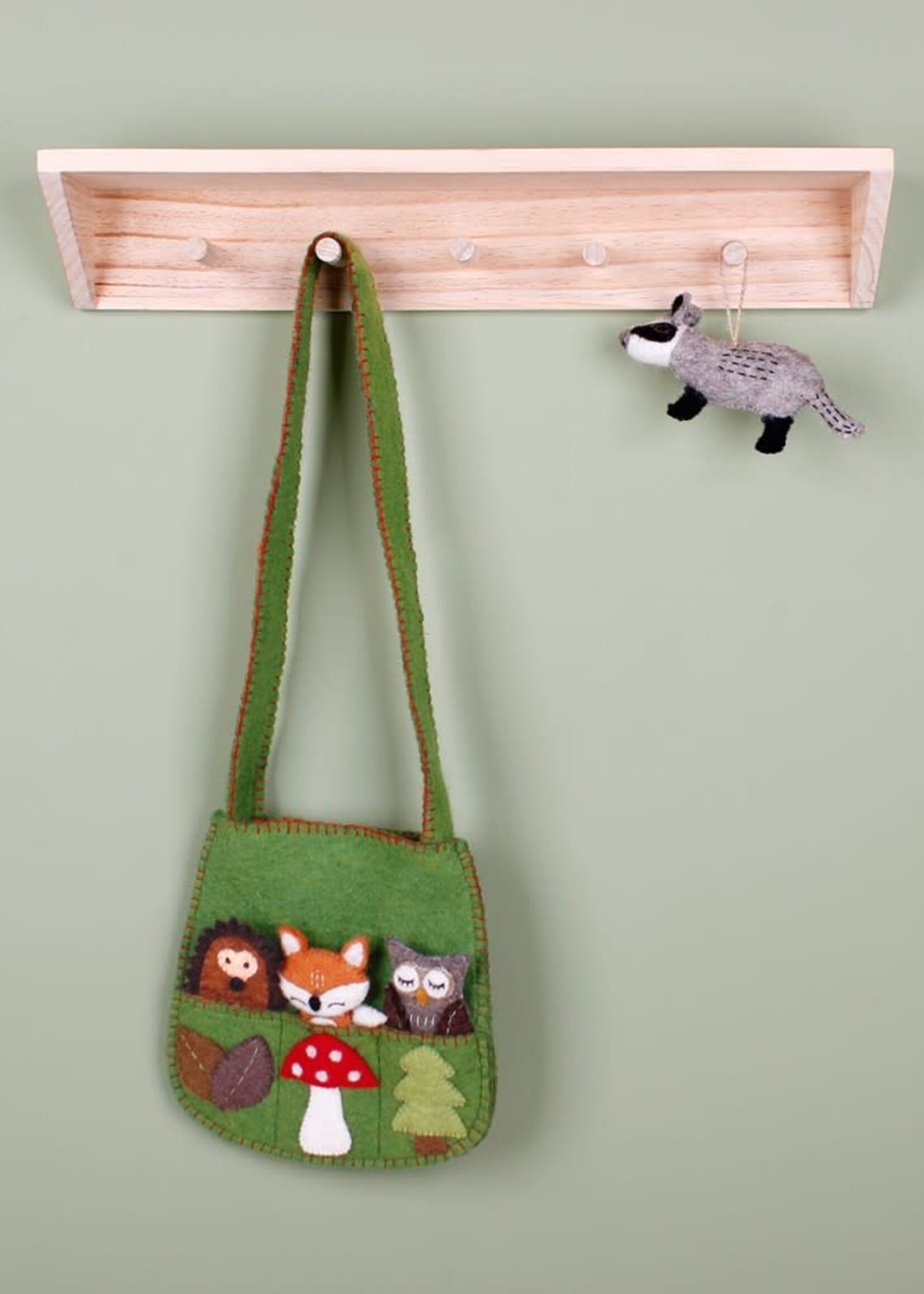 Sjaal met Verhaal Tasje vingerpopjes Bosdieren vilt - Nepal