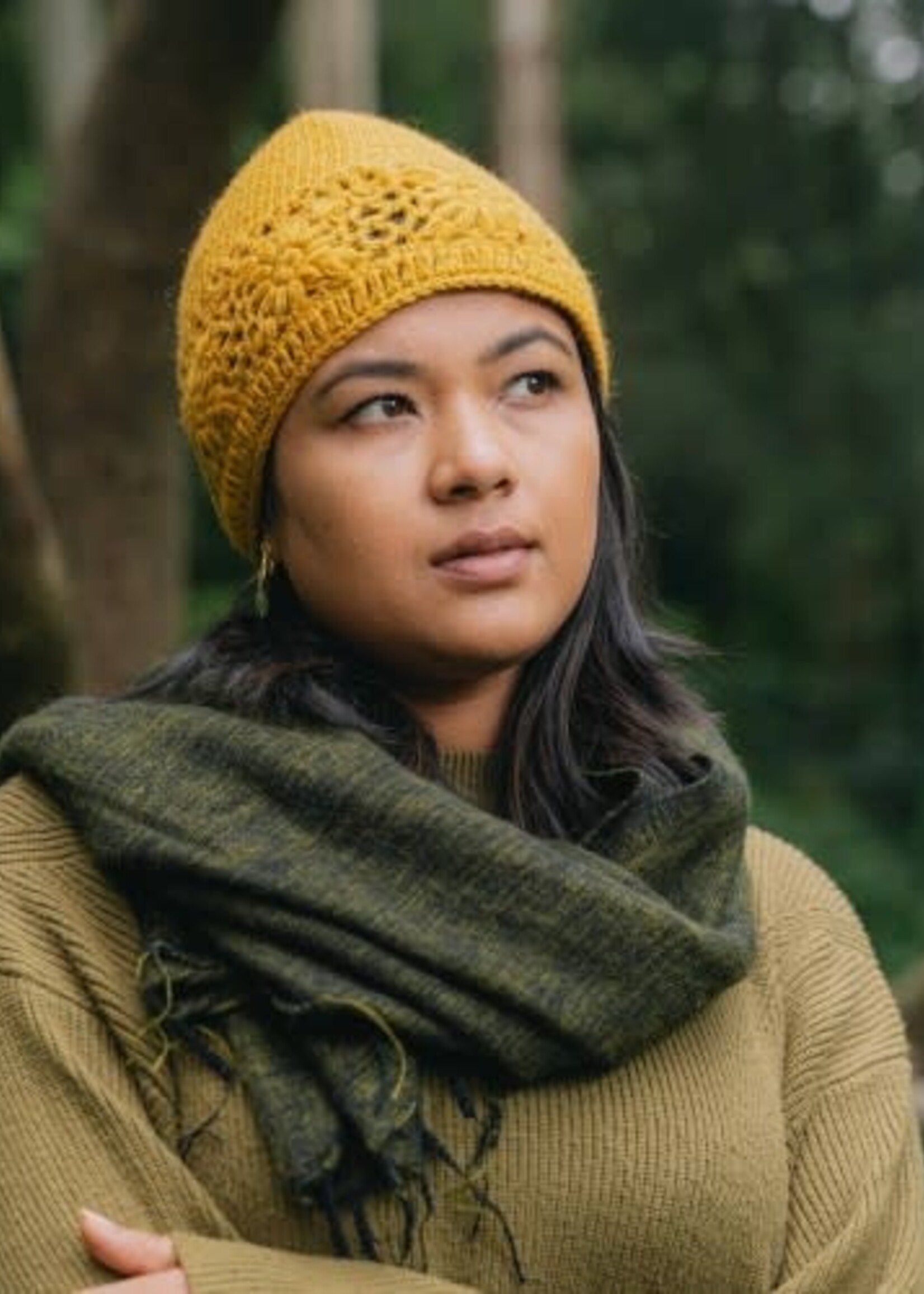 Sjaal met Verhaal Muts Granny Square Okergeel - Nepal