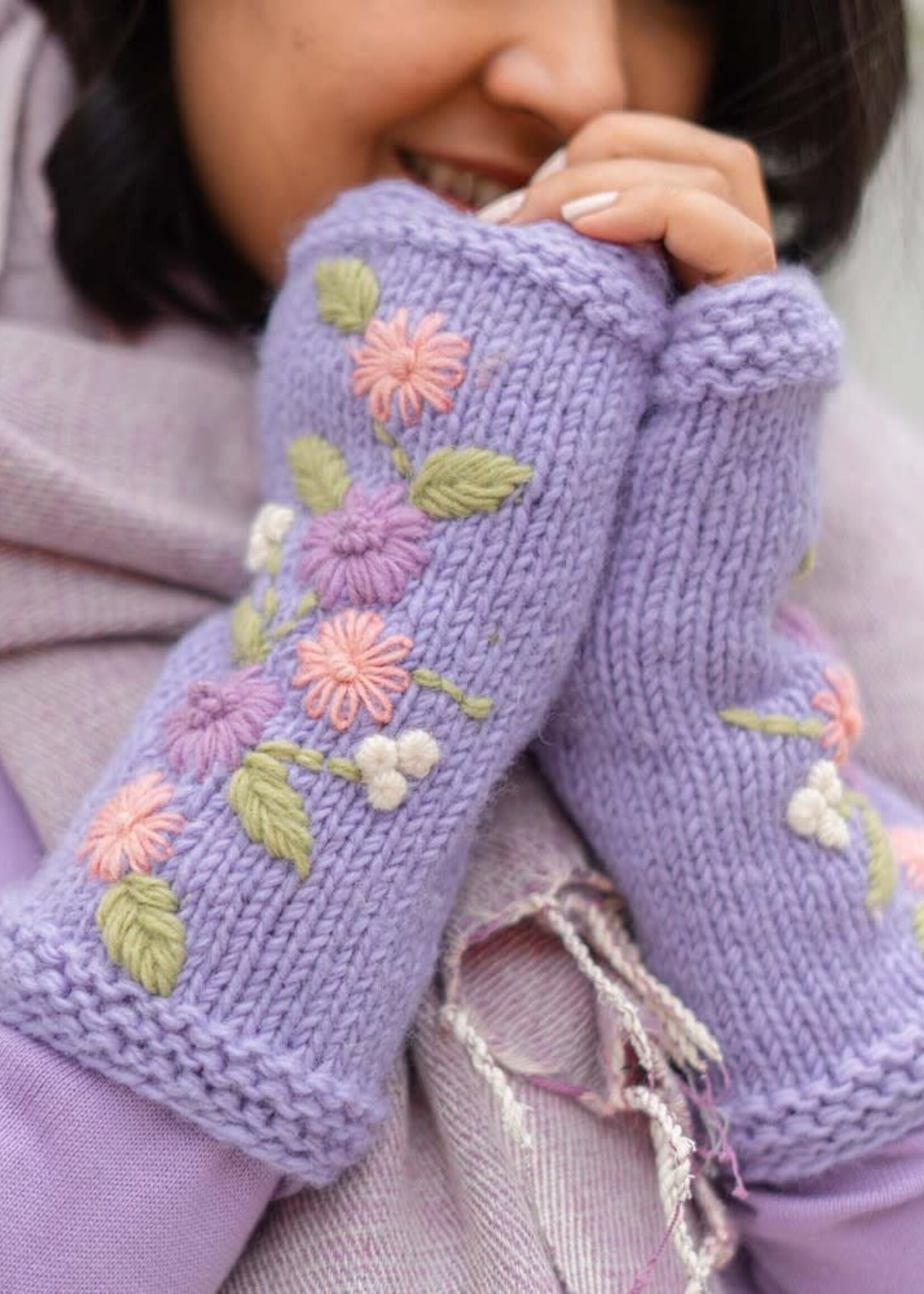 Sjaal met Verhaal Handwarmers Flowers Lila - Nepal