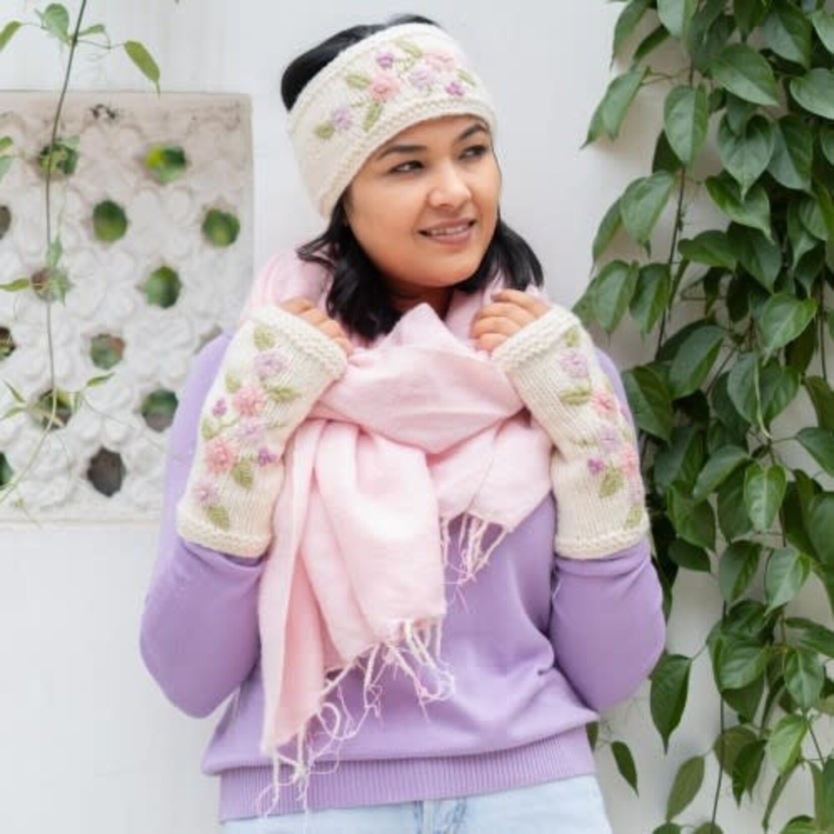Sjaal met Verhaal Haarband Flowers beige - Nepal