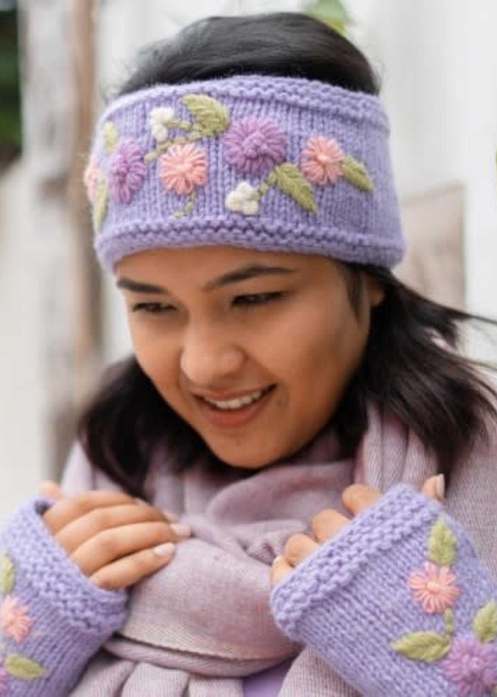 Sjaal met Verhaal Haarband Flowers lila - Nepal