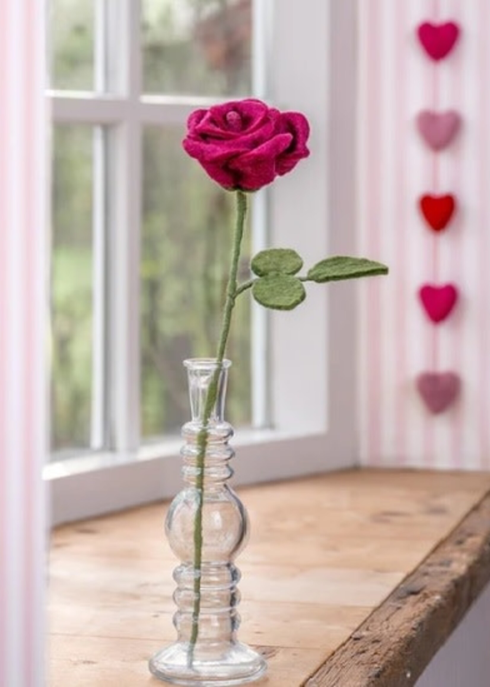 Sjaal met Verhaal Bloem Roos Bordeaux vilt- Nepal