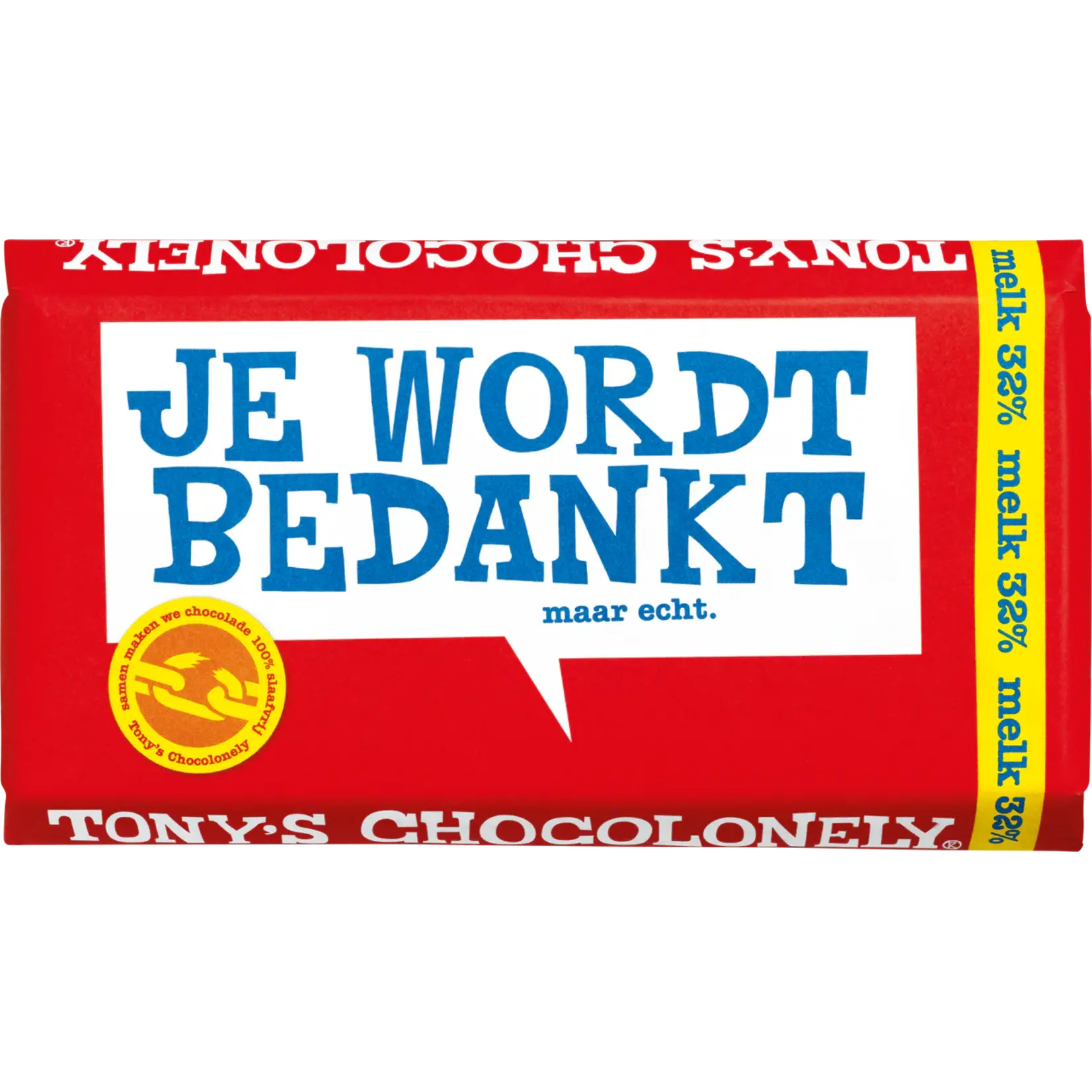 Tony's Chocolonely Nederland Tony Melk JE WORDT BEDANKT 180gr