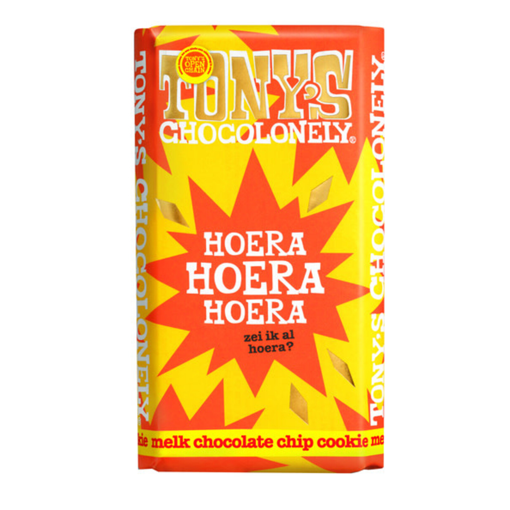 Tony's Chocolonely Nederland Tony's HOERA Hoera  melk chip cookie 180gr