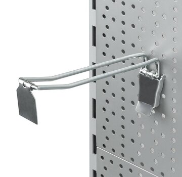 Tête de broche double pour panneau perforé avec volet pivotant.