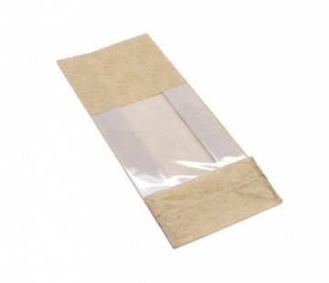 PP blokbodemzakken met venster 120 + 70 x 330 mm PAPERLOOK