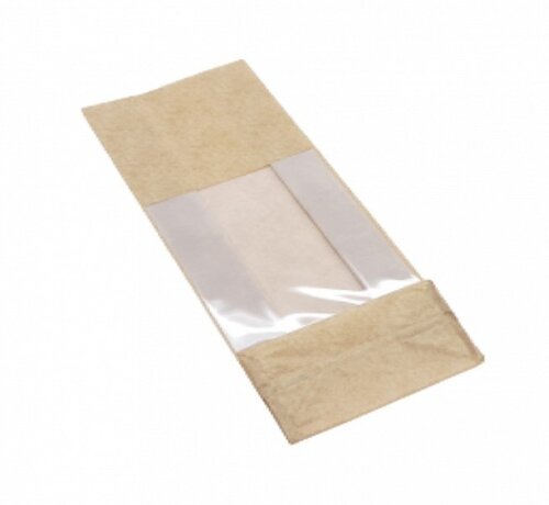 PP blokbodemzakken met venster 120 + 70 x 330 mm PAPERLOOK