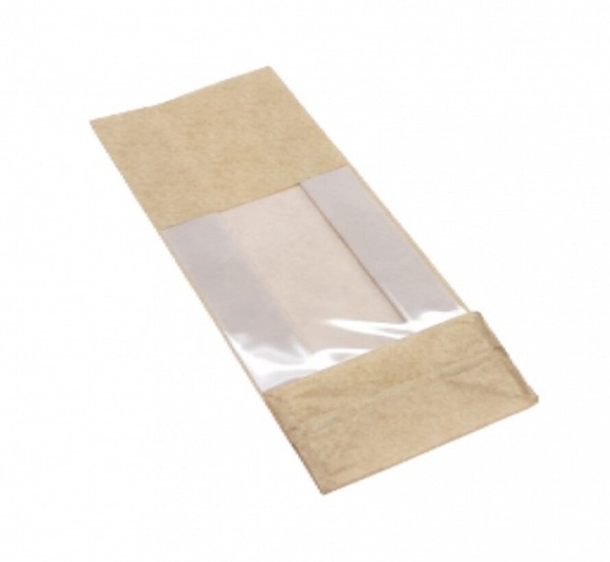 PP blokbodemzakken met venster 120 + 70 x 330 mm PAPERLOOK